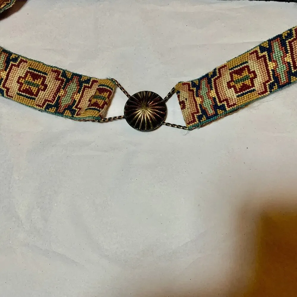 VINTAGE 20'S-40'S NEEDLEPOINT PETITPOINT BELT W/BRASS CLASP GREAT COLORS! 30